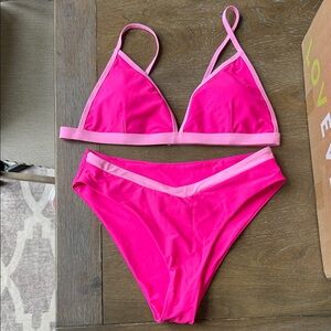 SHEIN Hot Pink Two-Piece Triangle Bikini with Light Pink Trim
